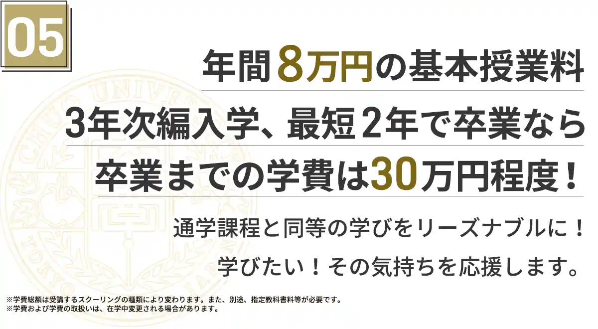 年間8万円の基本授業料、最短2年で卒業なら学費は30万円程度